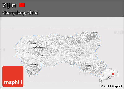 Silver Style Panoramic Map of Zijin, single color outside