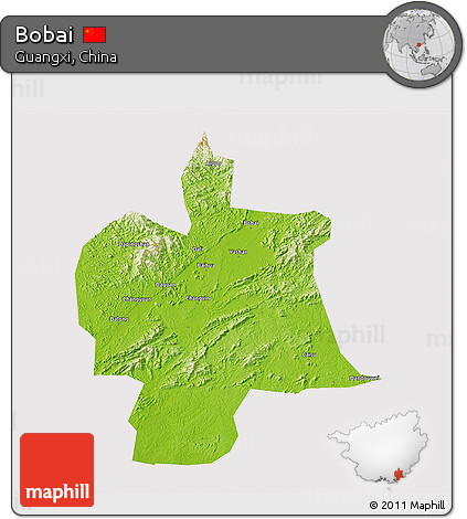 Physical 3D Map of Bobai, cropped outside