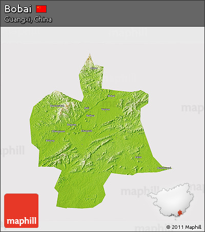 Physical 3D Map of Bobai, cropped outside