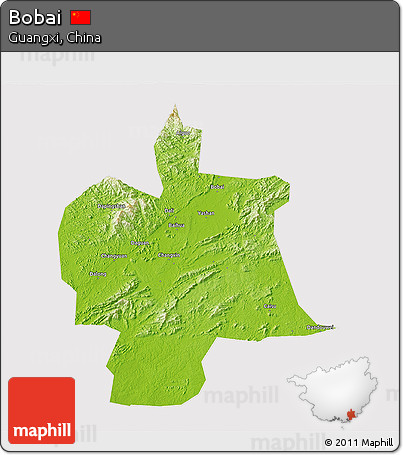 Physical 3D Map of Bobai, cropped outside