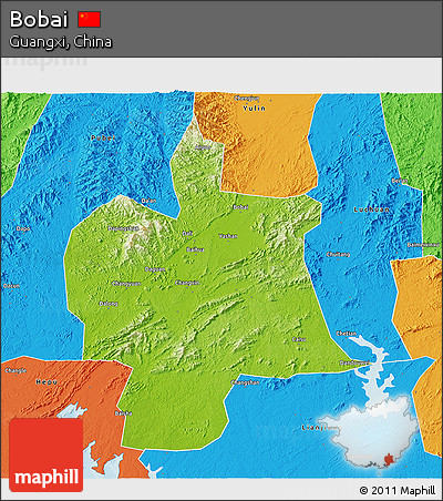 Physical 3D Map of Bobai, political outside