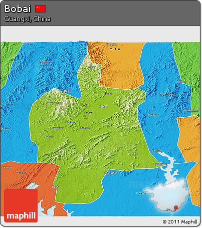 Physical 3D Map of Bobai, political outside