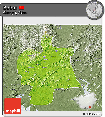 Physical 3D Map of Bobai, semi-desaturated