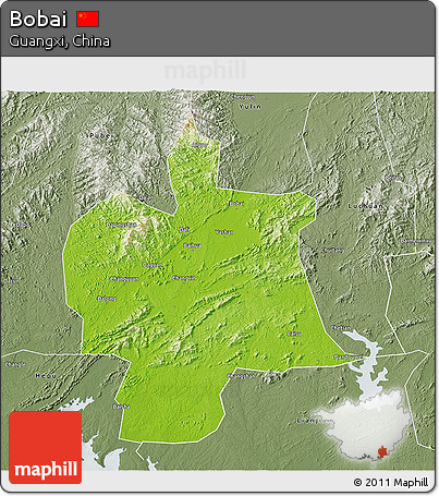 Physical 3D Map of Bobai, semi-desaturated