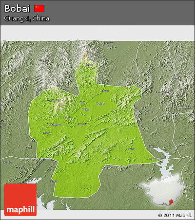 Physical 3D Map of Bobai, semi-desaturated
