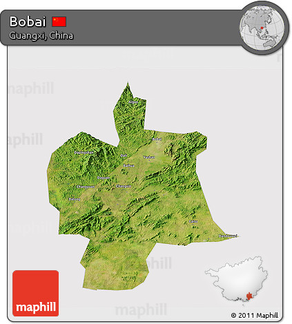 Satellite 3D Map of Bobai, cropped outside