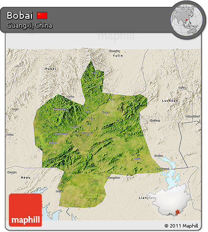 Satellite 3D Map of Bobai, shaded relief outside