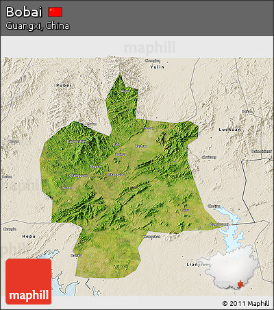 Satellite 3D Map of Bobai, shaded relief outside