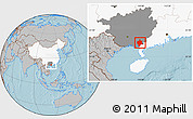 Gray Location Map of Bobai, highlighted country, highlighted parent region, hill shading