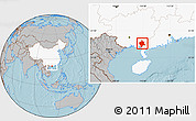 Gray Location Map of Bobai, highlighted country, hill shading
