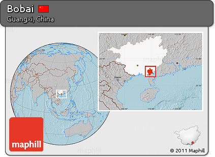 Gray Location Map of Bobai, highlighted parent region, hill shading