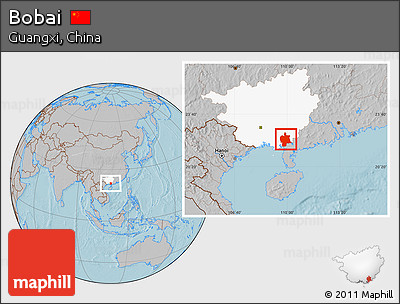 Gray Location Map of Bobai, highlighted parent region, hill shading