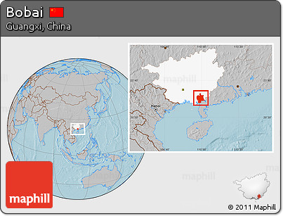 Gray Location Map of Bobai, highlighted parent region, hill shading