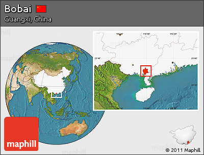Satellite Location Map of Bobai, highlighted country
