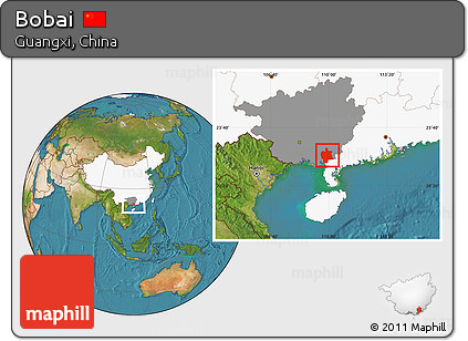 Satellite Location Map of Bobai, highlighted country, highlighted parent region
