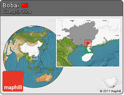 Satellite Location Map of Bobai, highlighted country, highlighted parent region