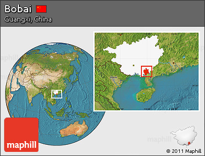 Satellite Location Map of Bobai, highlighted parent region