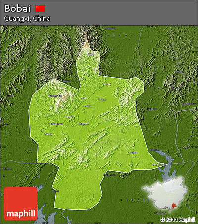 Physical Map of Bobai, darken