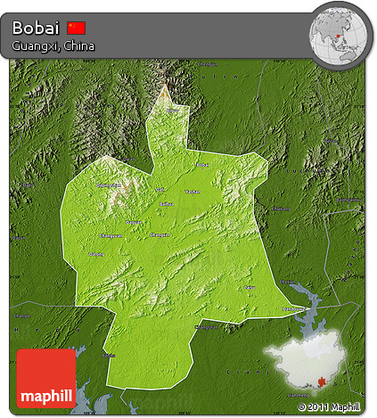Physical Map of Bobai, darken