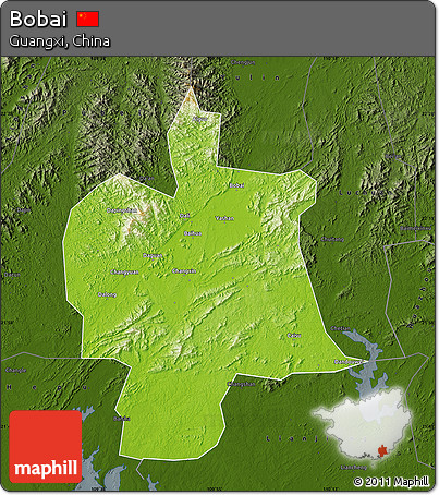 Physical Map of Bobai, darken