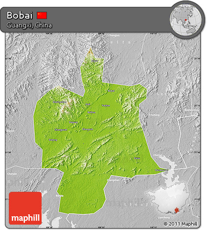Physical Map of Bobai, lighten, desaturated