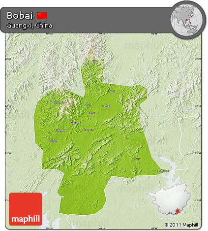 Physical Map of Bobai, lighten