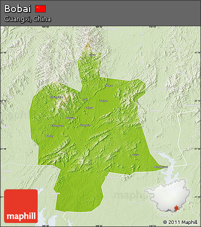 Physical Map of Bobai, lighten