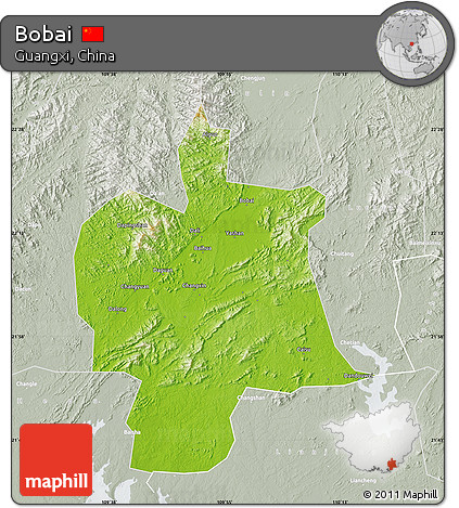 Physical Map of Bobai, lighten, semi-desaturated