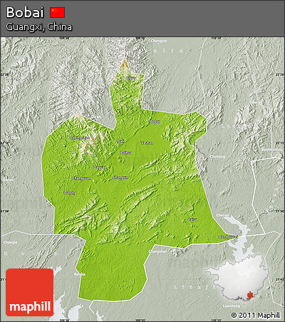 Physical Map of Bobai, lighten, semi-desaturated
