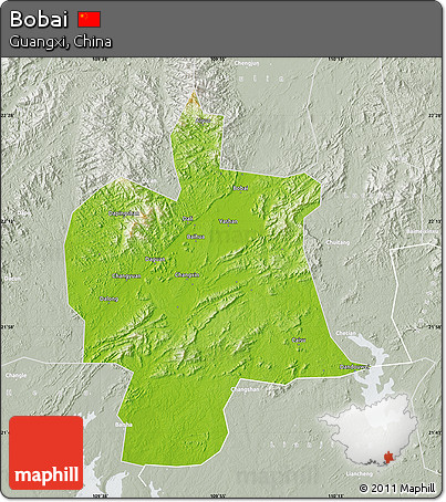 Physical Map of Bobai, lighten, semi-desaturated