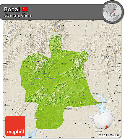 Physical Map of Bobai, shaded relief outside