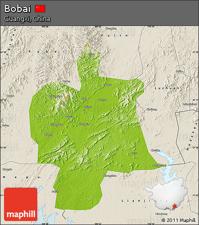 Physical Map of Bobai, shaded relief outside