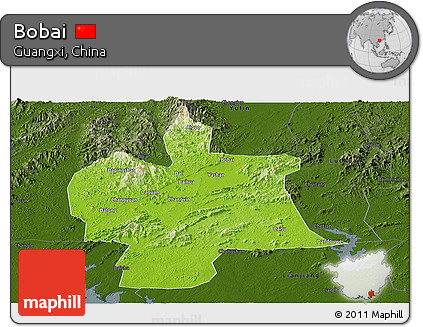Physical Panoramic Map of Bobai, darken