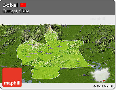 Physical Panoramic Map of Bobai, darken