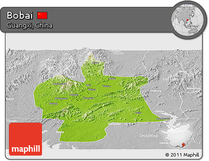 Physical Panoramic Map of Bobai, lighten, desaturated