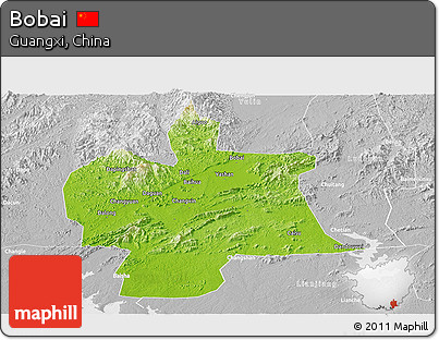 Physical Panoramic Map of Bobai, lighten, desaturated