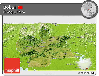 Satellite Panoramic Map of Bobai, physical outside
