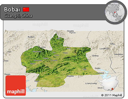 Satellite Panoramic Map of Bobai, shaded relief outside