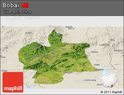 Satellite Panoramic Map of Bobai, shaded relief outside
