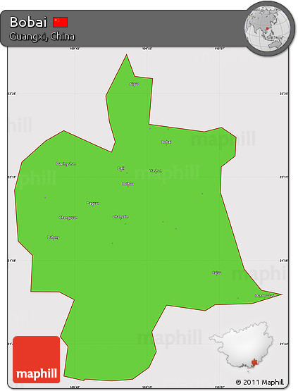 Political Simple Map of Bobai, cropped outside