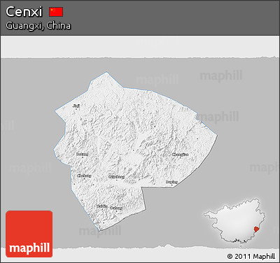 Gray 3D Map of Cenxi, single color outside