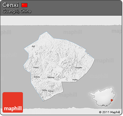 Gray 3D Map of Cenxi, single color outside