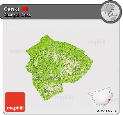 Physical 3D Map of Cenxi, cropped outside