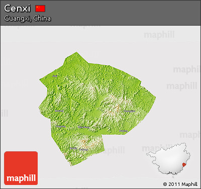 Physical 3D Map of Cenxi, cropped outside