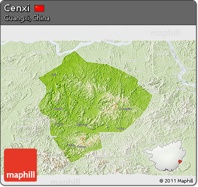 Physical 3D Map of Cenxi, lighten