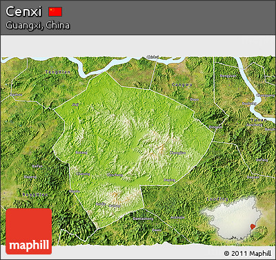 Physical 3D Map of Cenxi, satellite outside