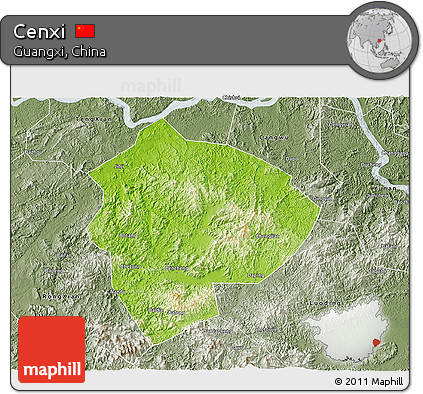 Physical 3D Map of Cenxi, semi-desaturated
