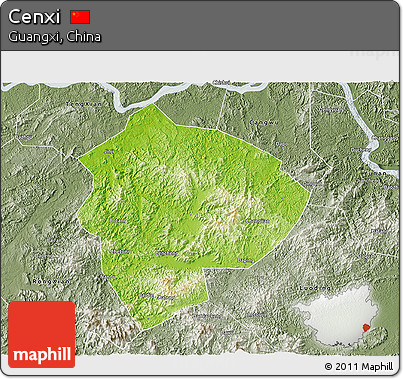 Physical 3D Map of Cenxi, semi-desaturated