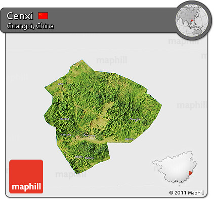 Satellite 3D Map of Cenxi, single color outside