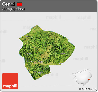 Satellite 3D Map of Cenxi, single color outside